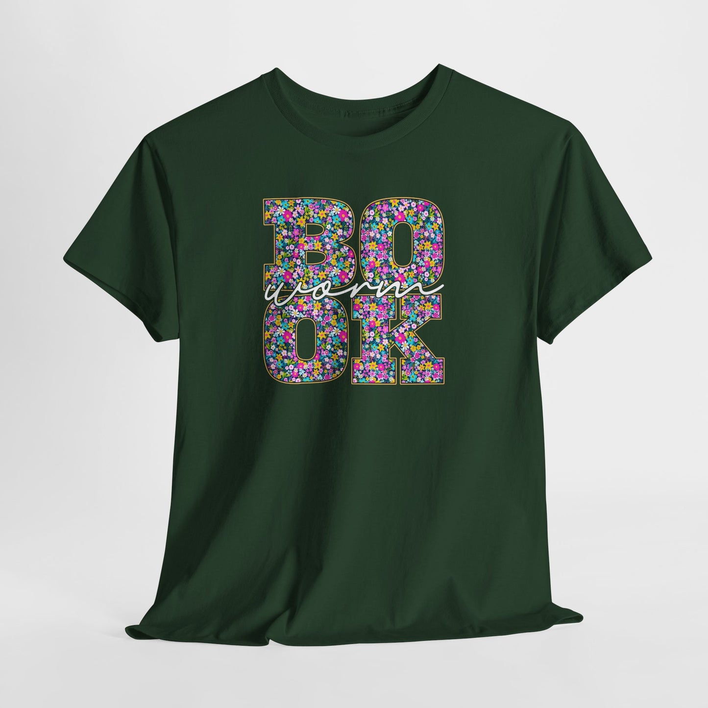Bookworm Floral Graphic Tee โ Colorful Bohemian Letters T-Shirt