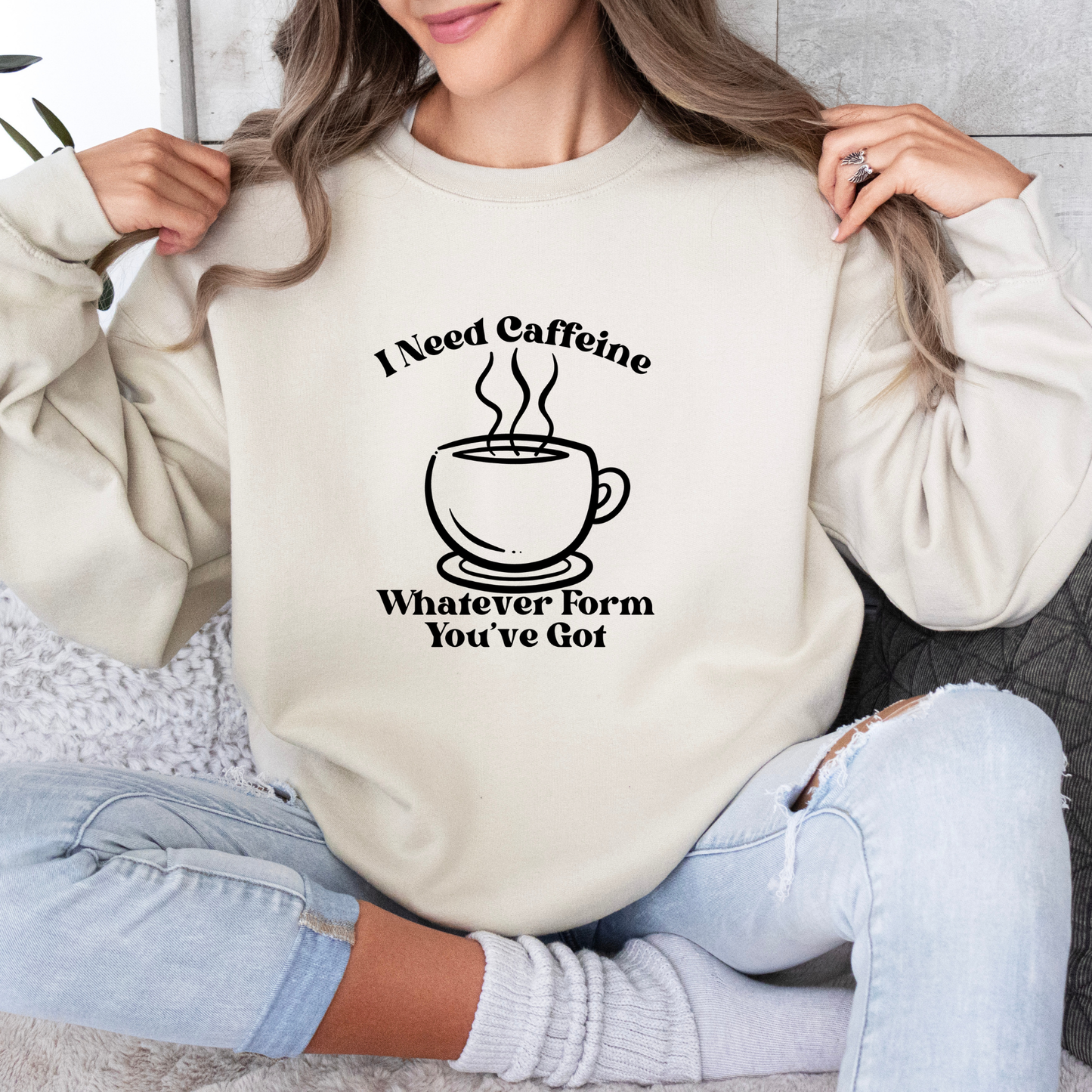 I Need Caffeine Crewneck Sweatshirt-Gilmore Girls Coffee Lovers