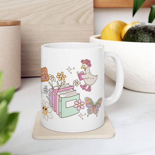 Good Vibes Ceramic Mug - Positive Coffee Bookish Cup