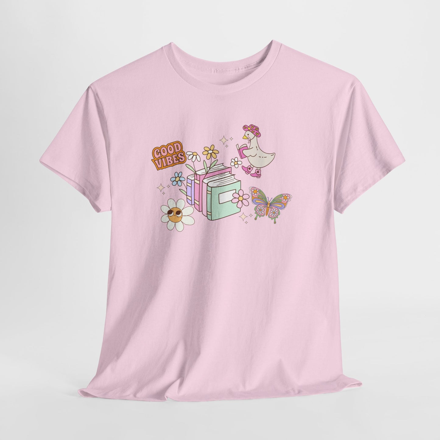 Whimsical Floral Book Lovers T-Shirt ~ Good Vibes Only