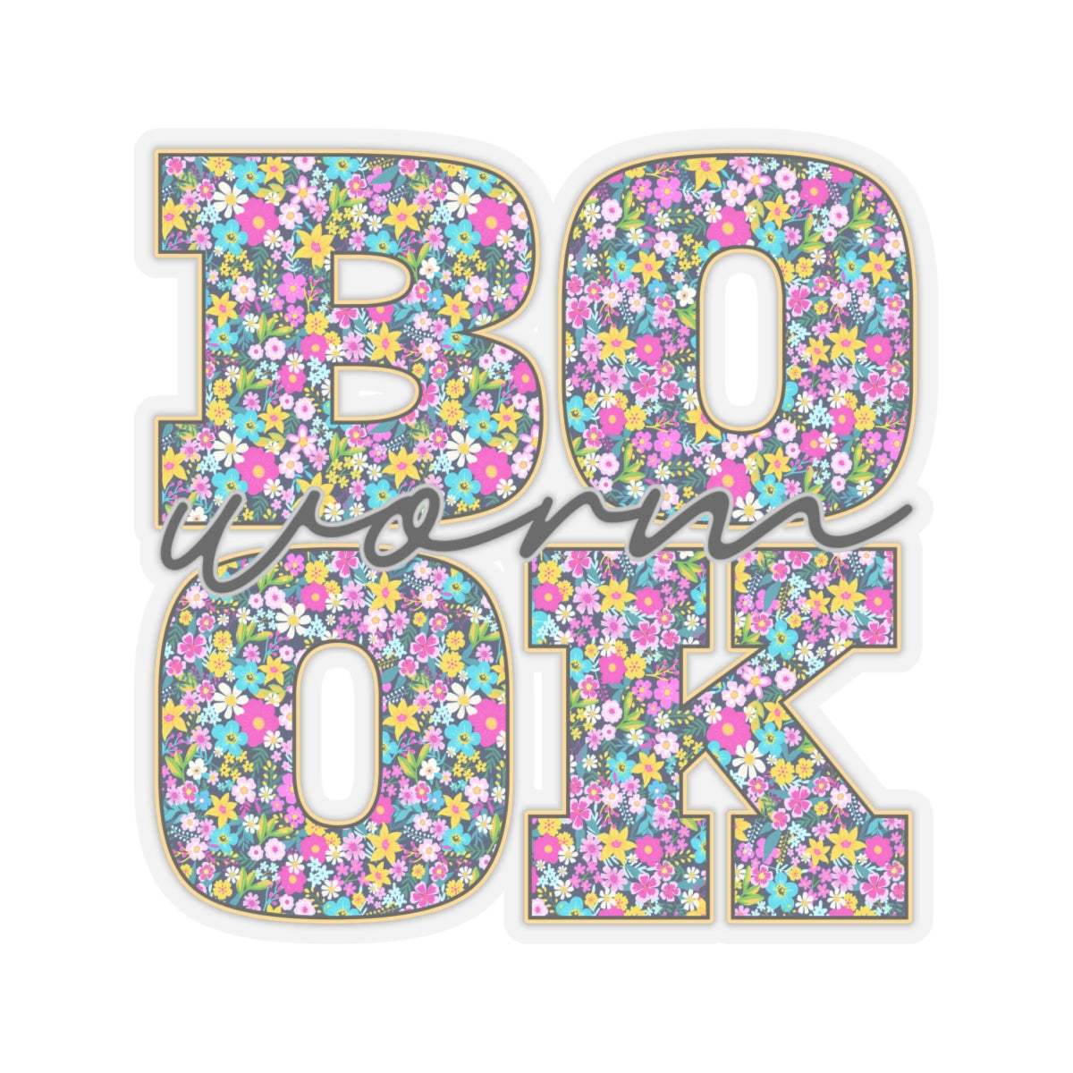 Floral Book Worm Sticker