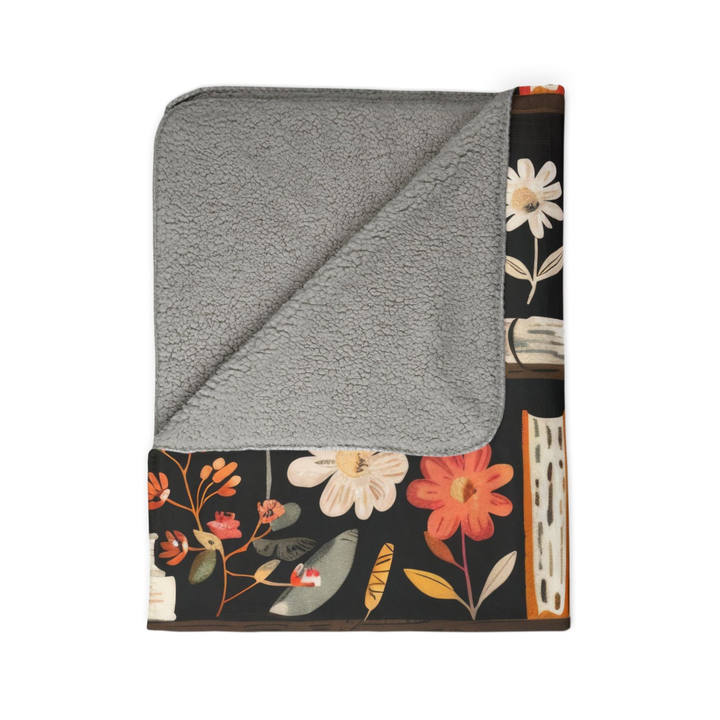 Floral Bookshelf Sherpa Fleece Blanket