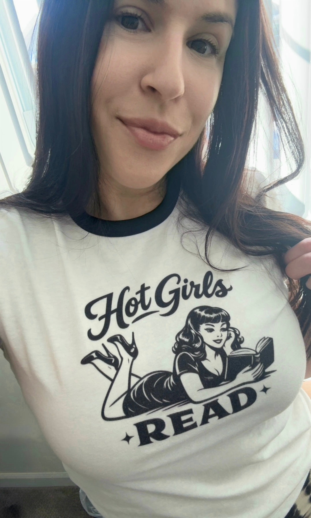 Hot Girls Read Retro Ringer Tee — Vintage Pinup Book Lover Shirt