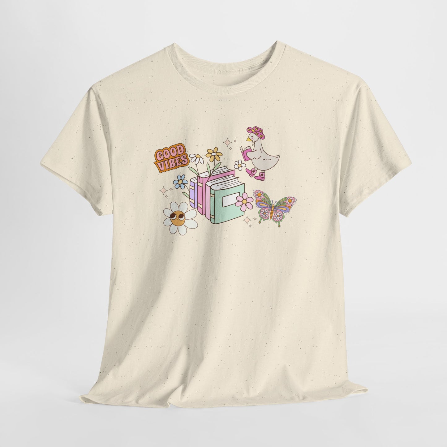 Whimsical Floral Book Lovers T-Shirt ~ Good Vibes Only