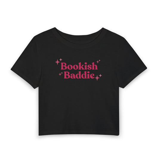 Bookish Baddie Cropped Tee-Pink