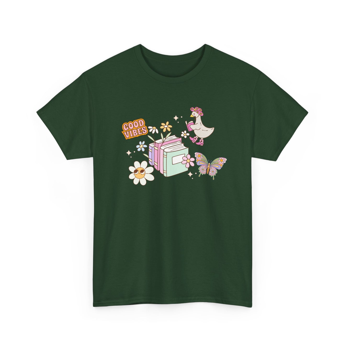 Whimsical Floral Book Lovers T-Shirt ~ Good Vibes Only