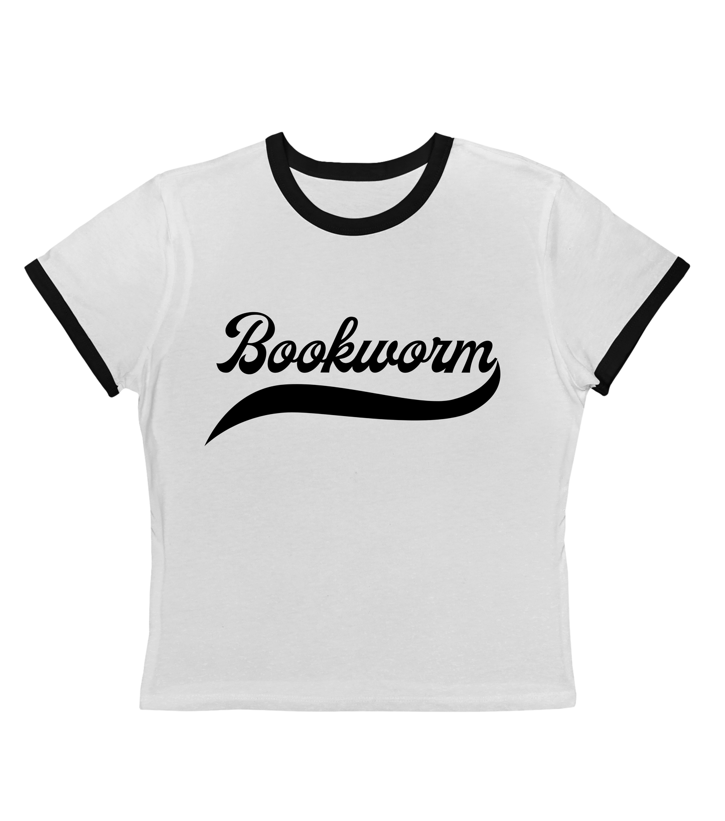 Bookworm Retro Ringer Crop Tee-Black Font