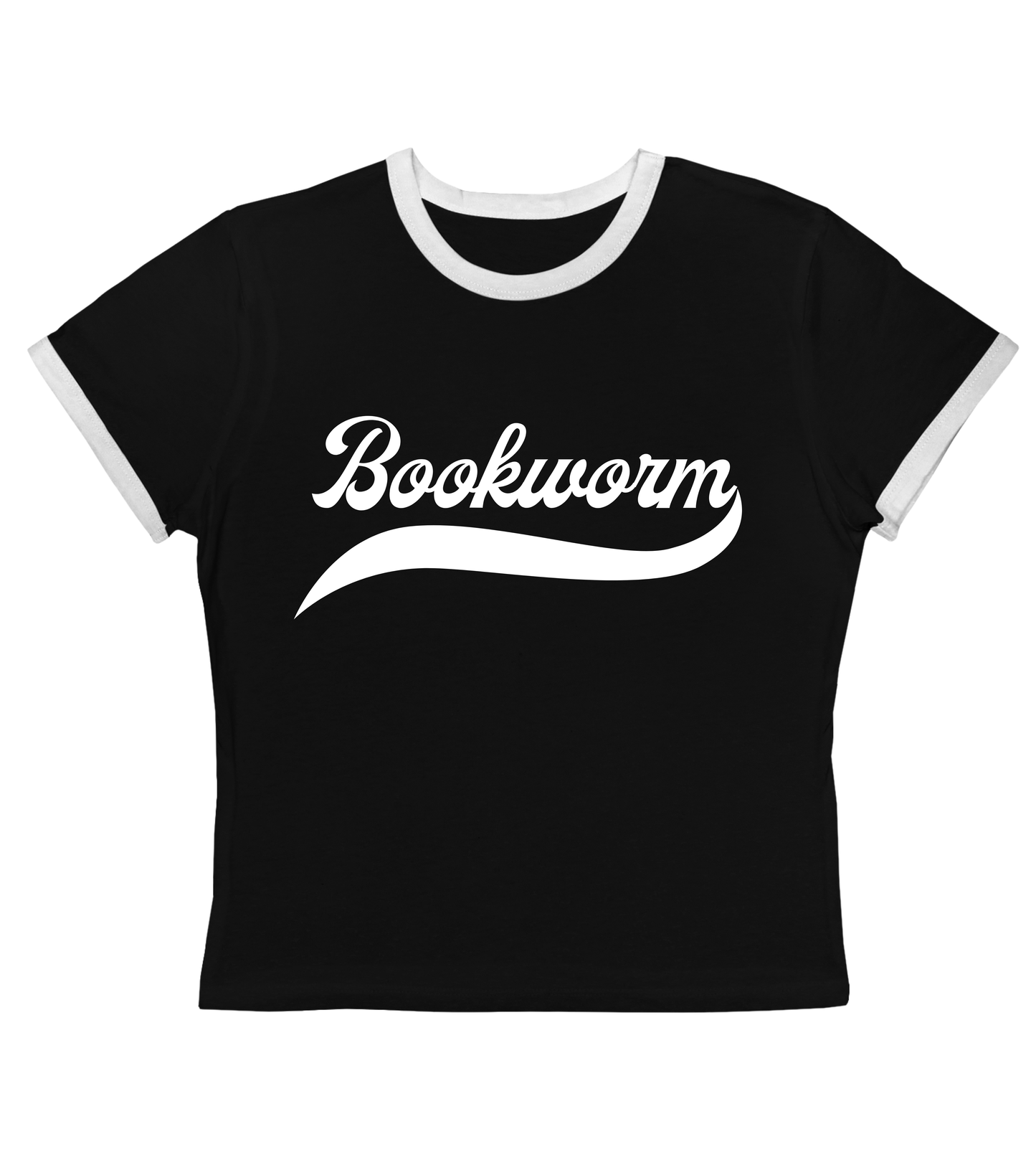 Bookworm Retro Ringer Crop Tee- White Font