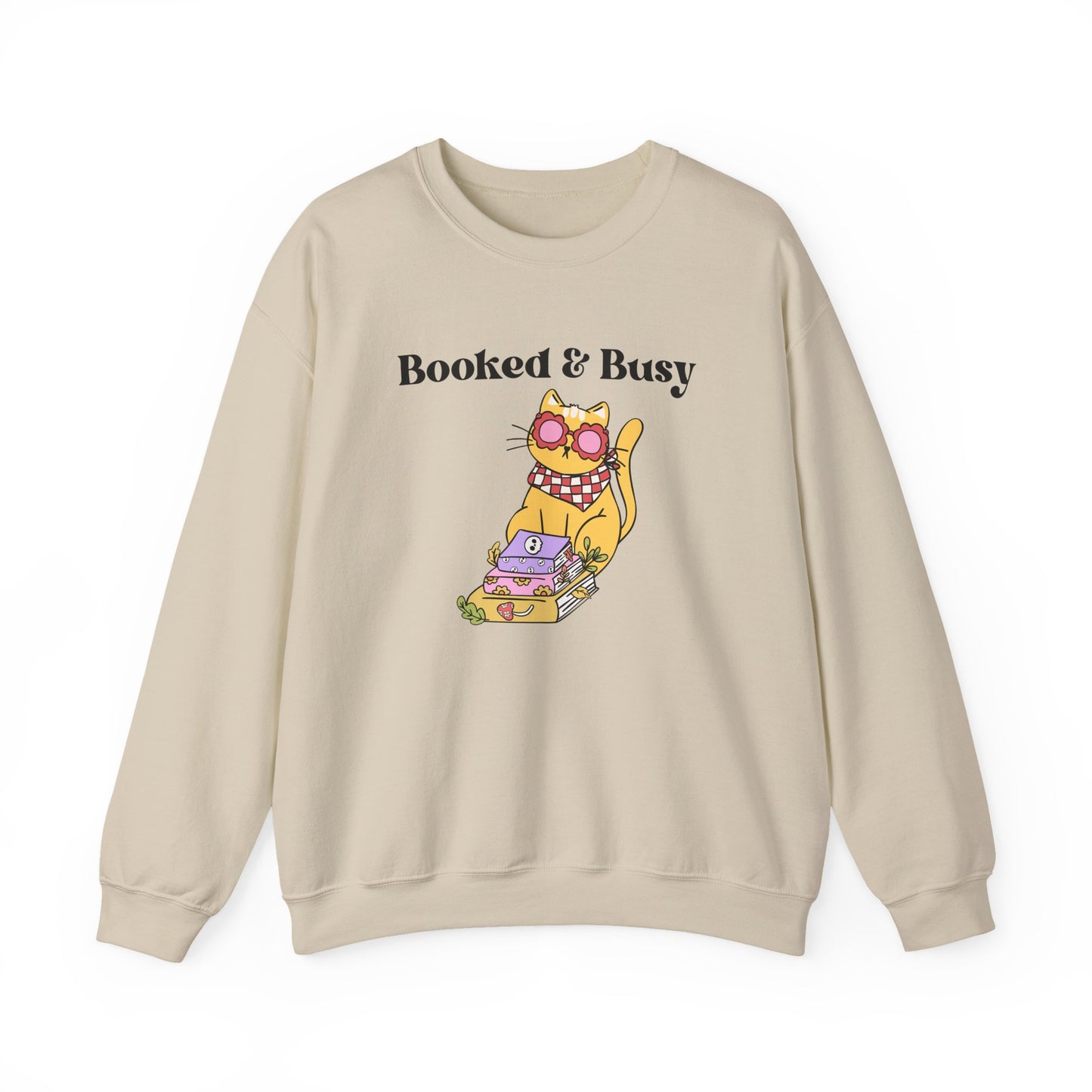 Booked & Busy Cozy Crewneck-Sweatshirt for Book & Cat Lovers