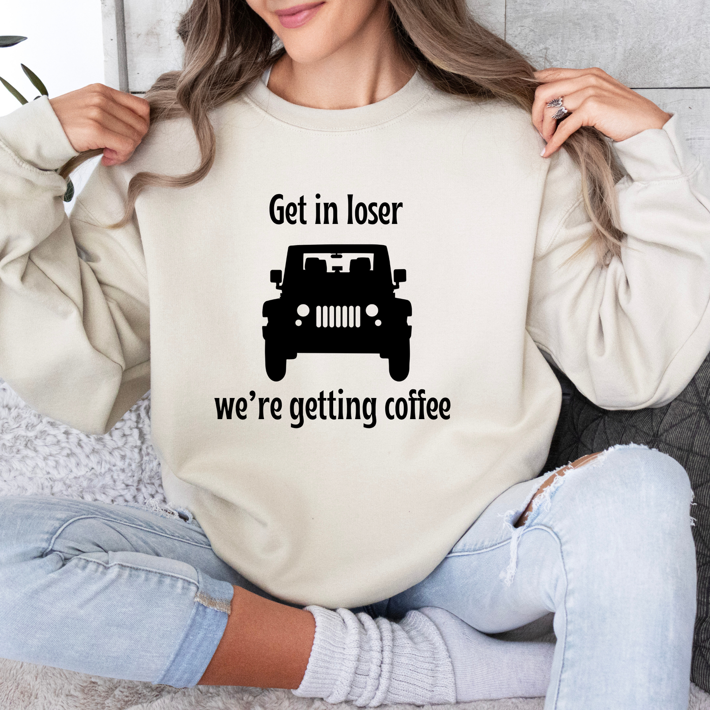 Get in Loser, We're Getting Coffee Crewneck Sweatshirt-Gilmore Girls Jeep