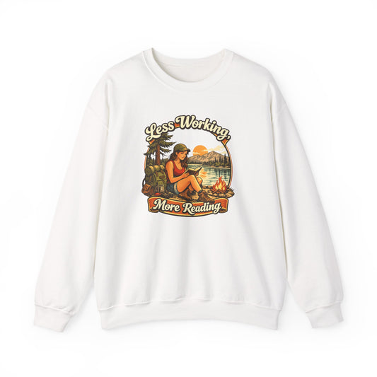 Less Working More Reading Cozy Crewneck Sweatshirt