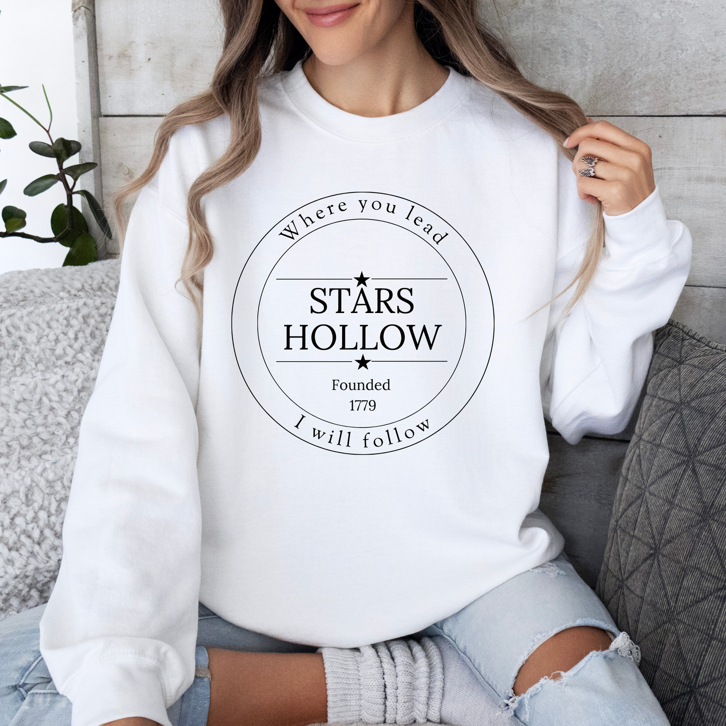 Stars Hollow "Where You Lead" Crewneck Sweatshirt-Cozy Gilmore Girls Apparel