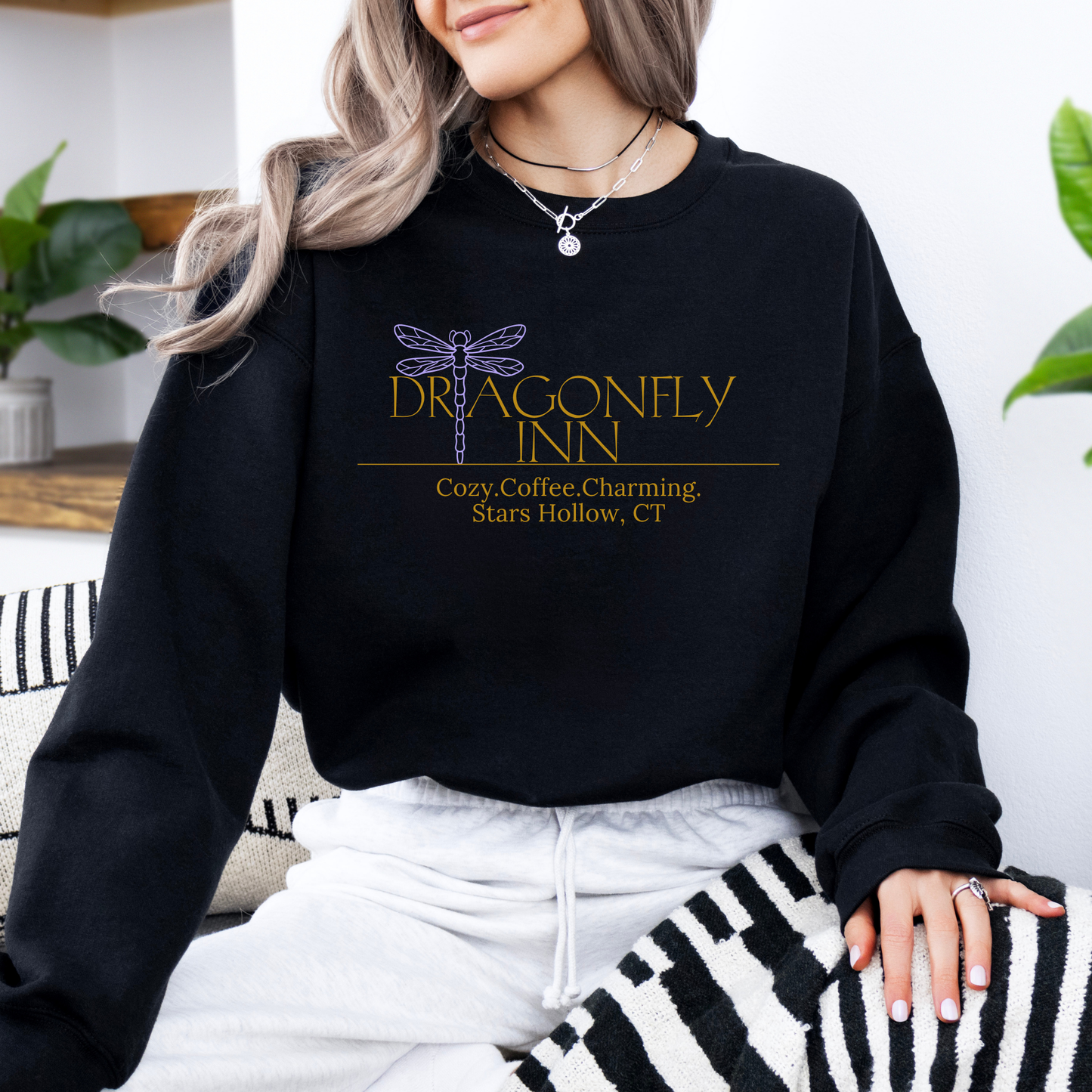 Dragonfly Inn Crewneck Sweatshirt-Cozy Coffee Charm for Stars Hollow Fans