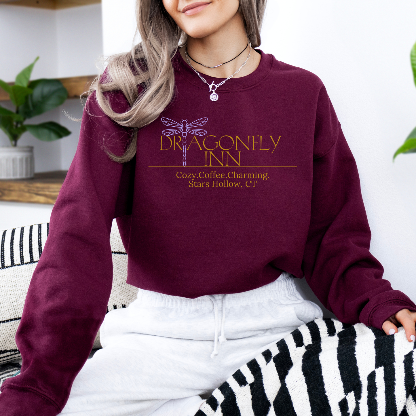 Dragonfly Inn Crewneck Sweatshirt-Cozy Coffee Charm for Stars Hollow Fans