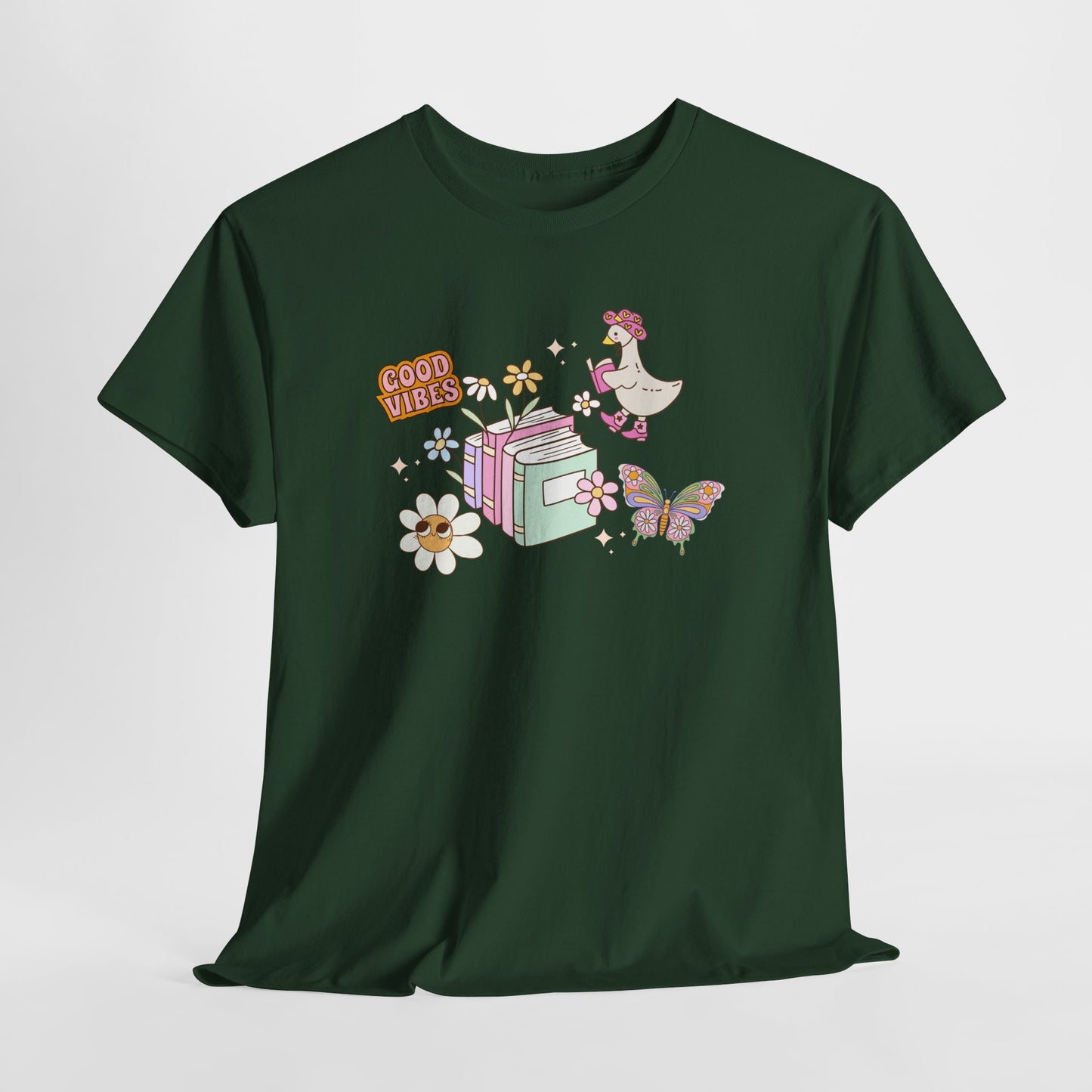 Whimsical Floral Book Lovers T-Shirt ~ Good Vibes Only