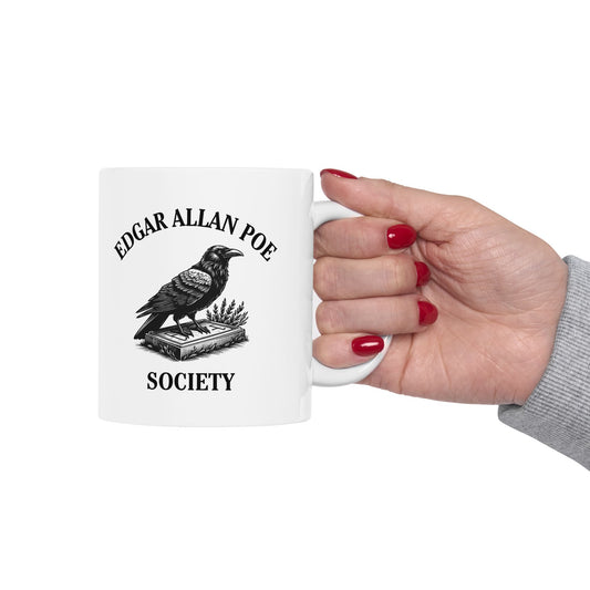 Edgar Allan Poe Raven Ceramic Mug —Raven Reader Mug – Books + Sips Collection