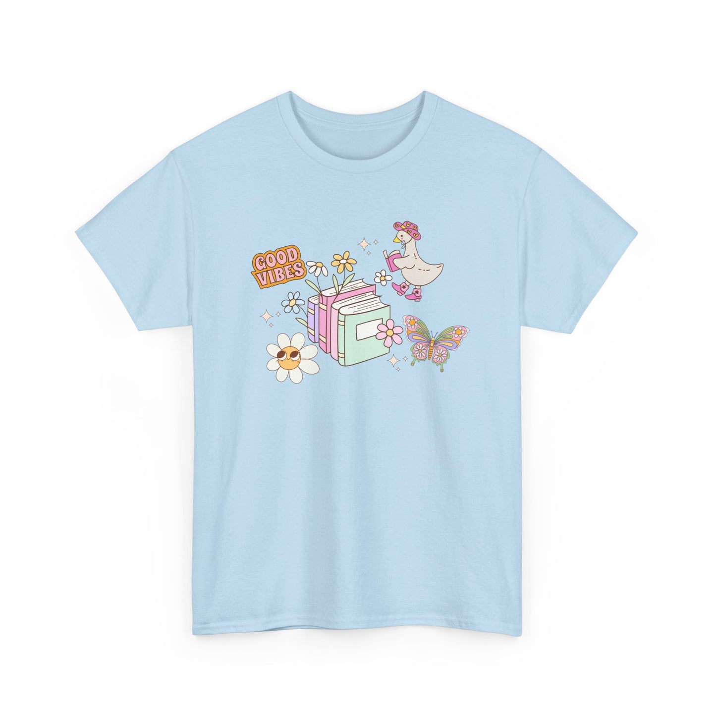 Whimsical Floral Book Lovers T-Shirt ~ Good Vibes Only