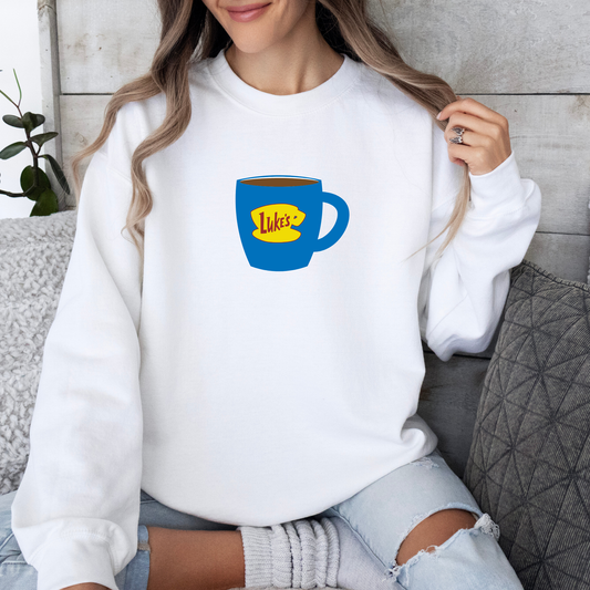 Luke's Blue Coffee Cup Crewneck Sweatshirt-Cozy Gilmore Girls Apparel