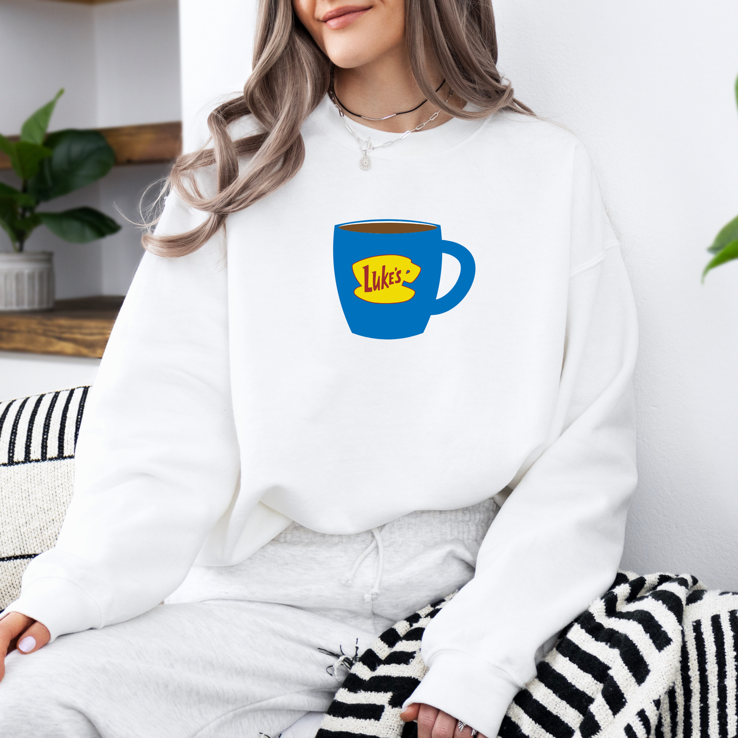 Luke's Blue Coffee Cup Crewneck Sweatshirt-Cozy Gilmore Girls Apparel