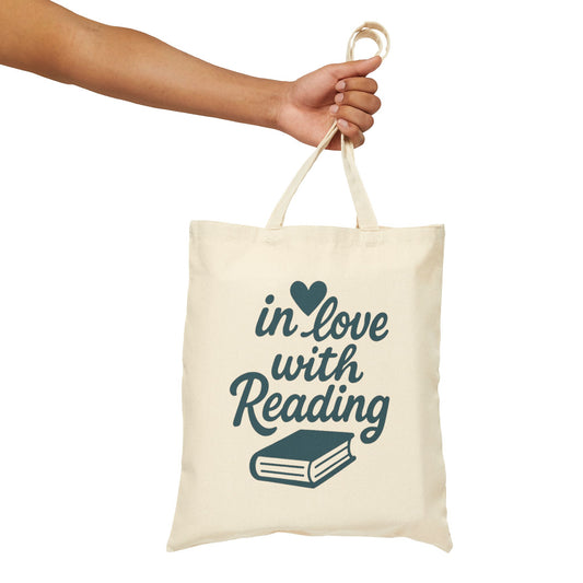 Reading Tote Bag — "In Love With Reading" Canvas Book Lover Tote
