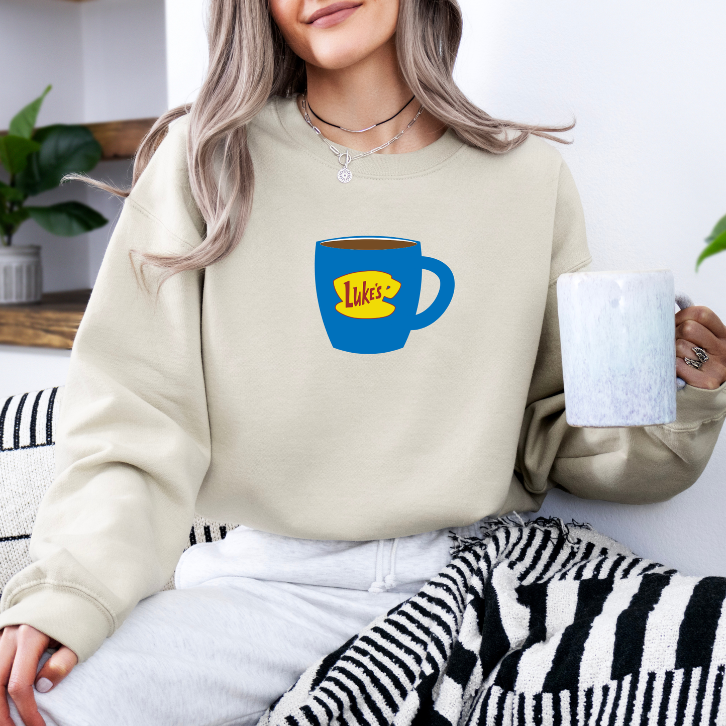 Luke's Blue Coffee Cup Crewneck Sweatshirt-Cozy Gilmore Girls Apparel