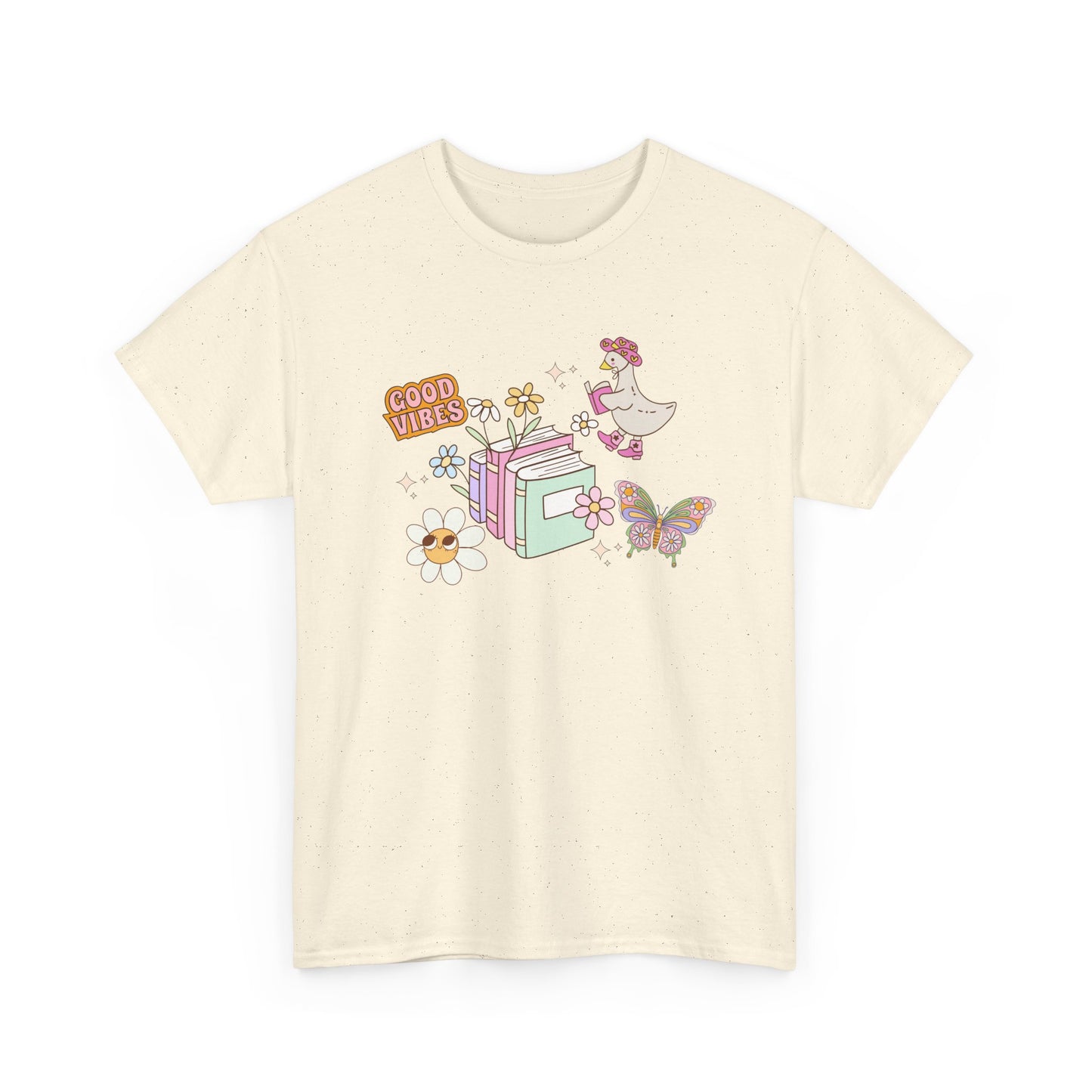 Whimsical Floral Book Lovers T-Shirt ~ Good Vibes Only