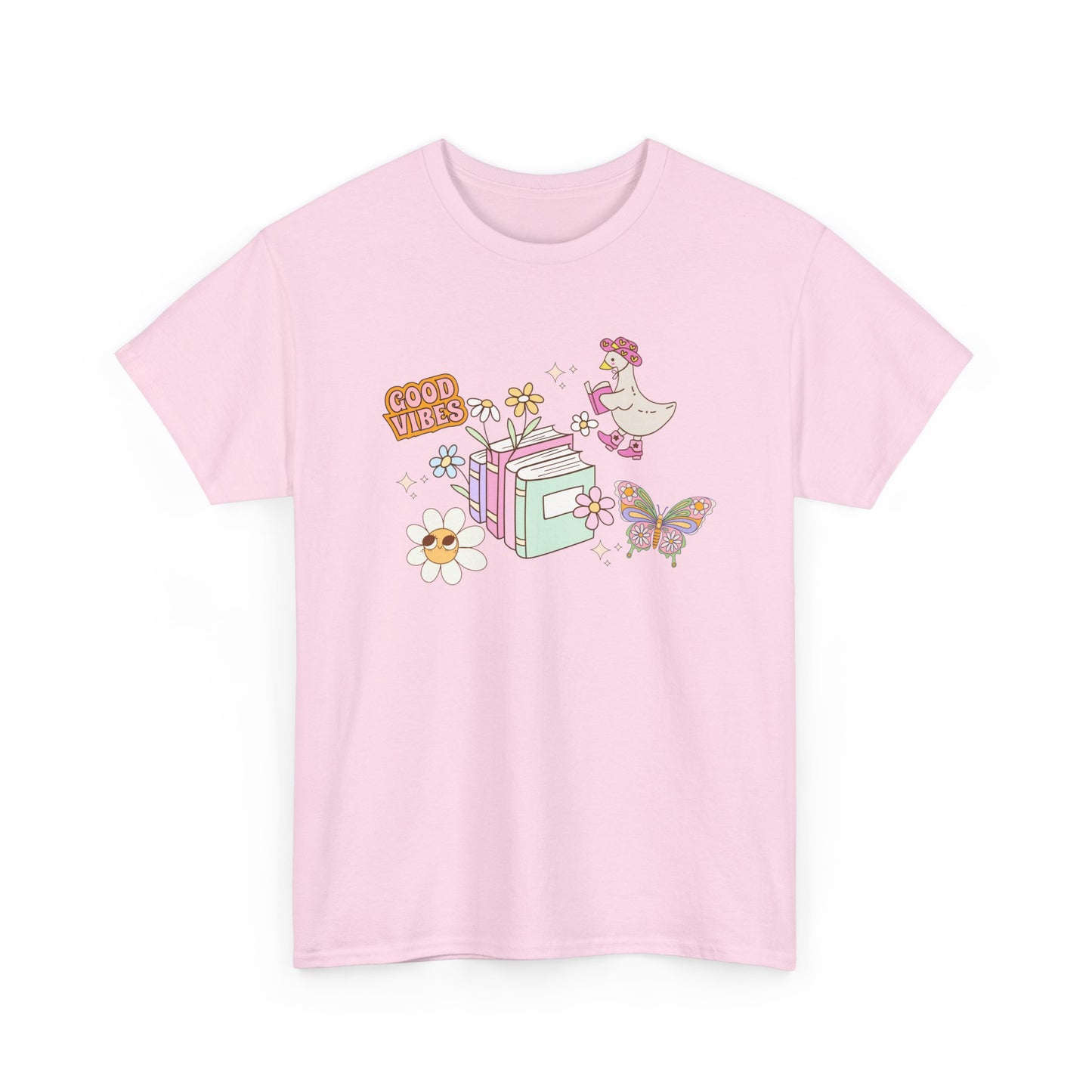 Whimsical Floral Book Lovers T-Shirt ~ Good Vibes Only