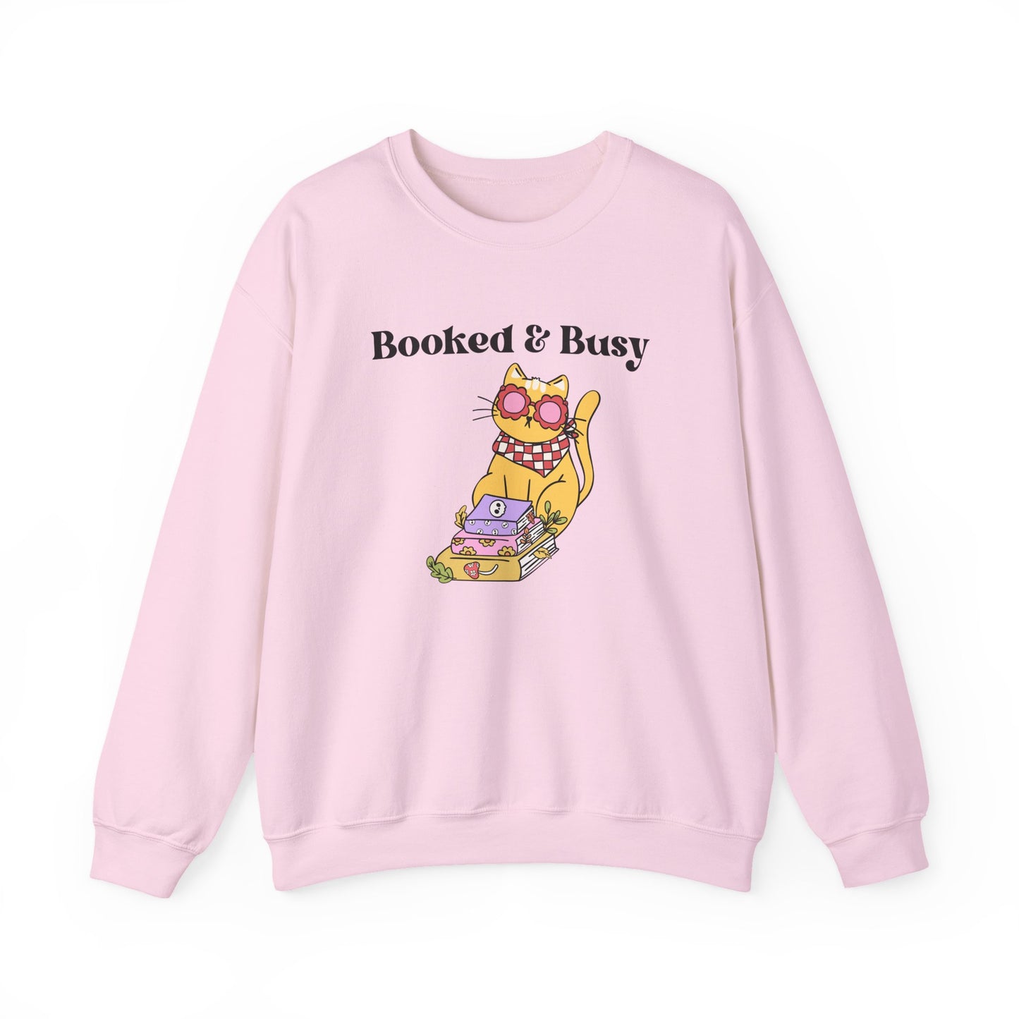 Booked & Busy Cozy Crewneck-Sweatshirt for Book & Cat Lovers