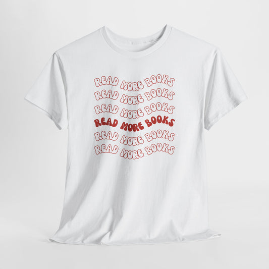 Read More Books T-Shirt Red — Retro Graphic Tee for Book Lovers