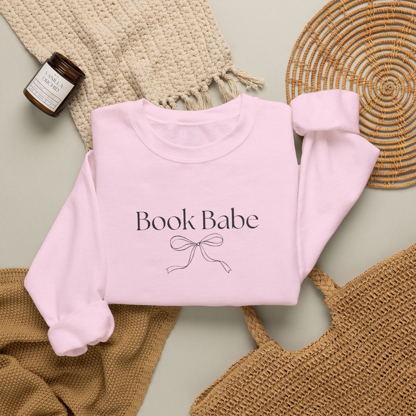 Book Babe Embroidered Crewneck Sweatshirt-Black Font