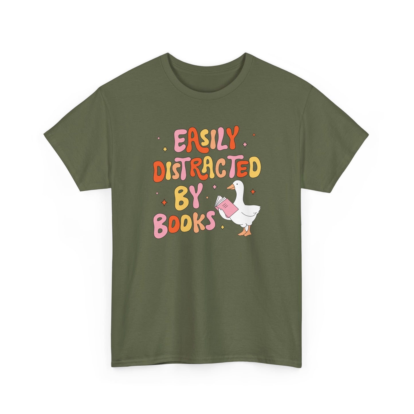 Book Lover T-Shirt — “Easily Distracted By Books” Cute Duck Reading Tee