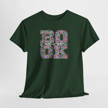 Bookworm Floral Graphic Tee — Colorful Bohemian Letters T-Shirt