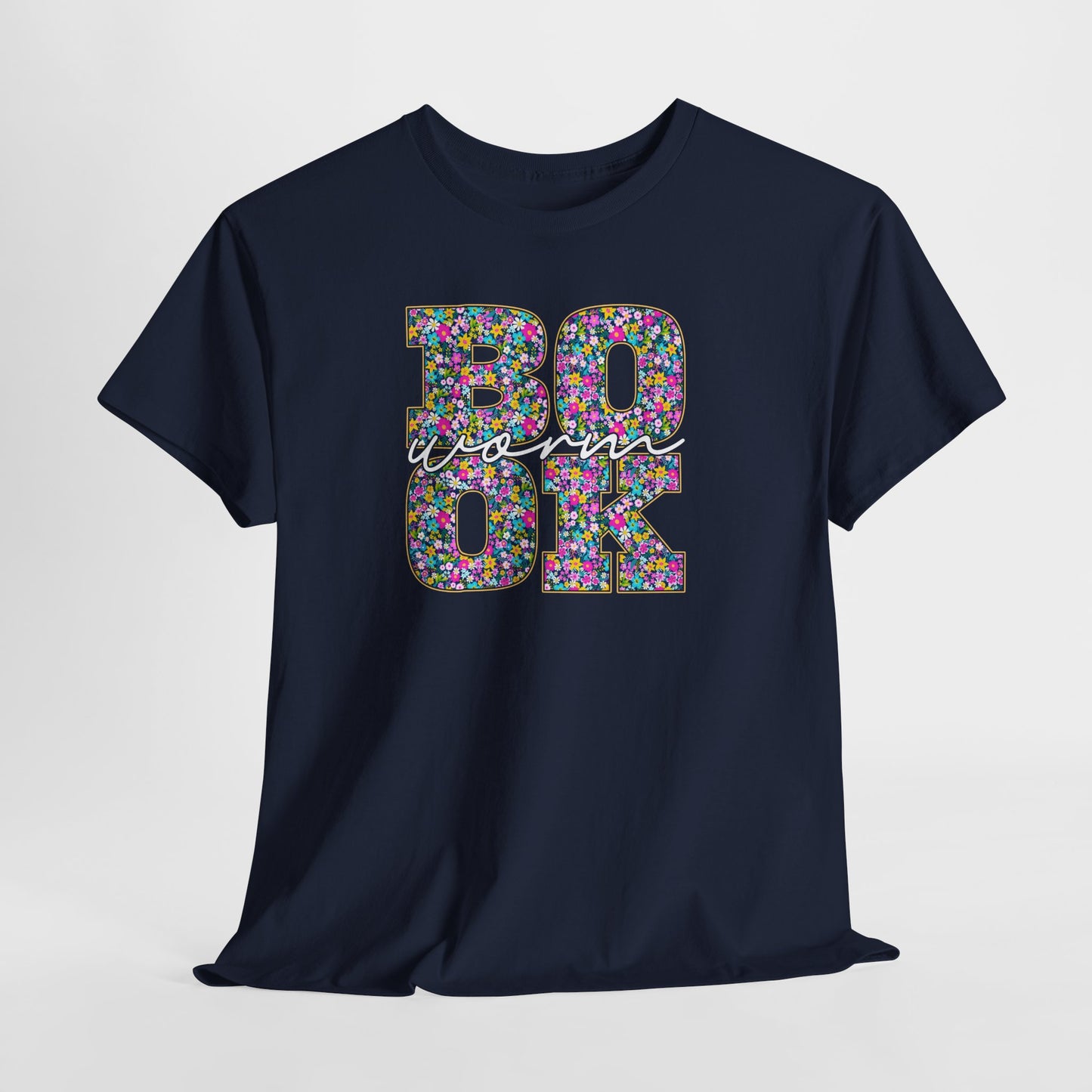 Bookworm Floral Graphic Tee — Colorful Bohemian Letters T-Shirt