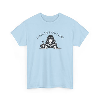 Caffeine & Chapters Tee — Coffee Lover Bookworm T‑Shirt