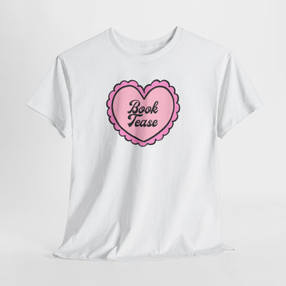 Book Tease Heart T‑Shirt — Pink Vintage Candy Heart Reader Tee
