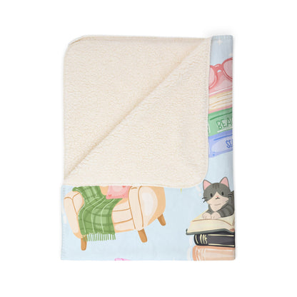 Cozy Reader Sherpa Fleece Blanket-Blue
