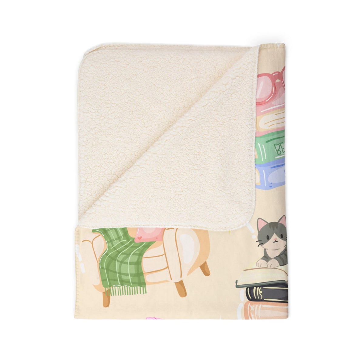 Cozy Reader Sherpa Fleece Blanket-Cream