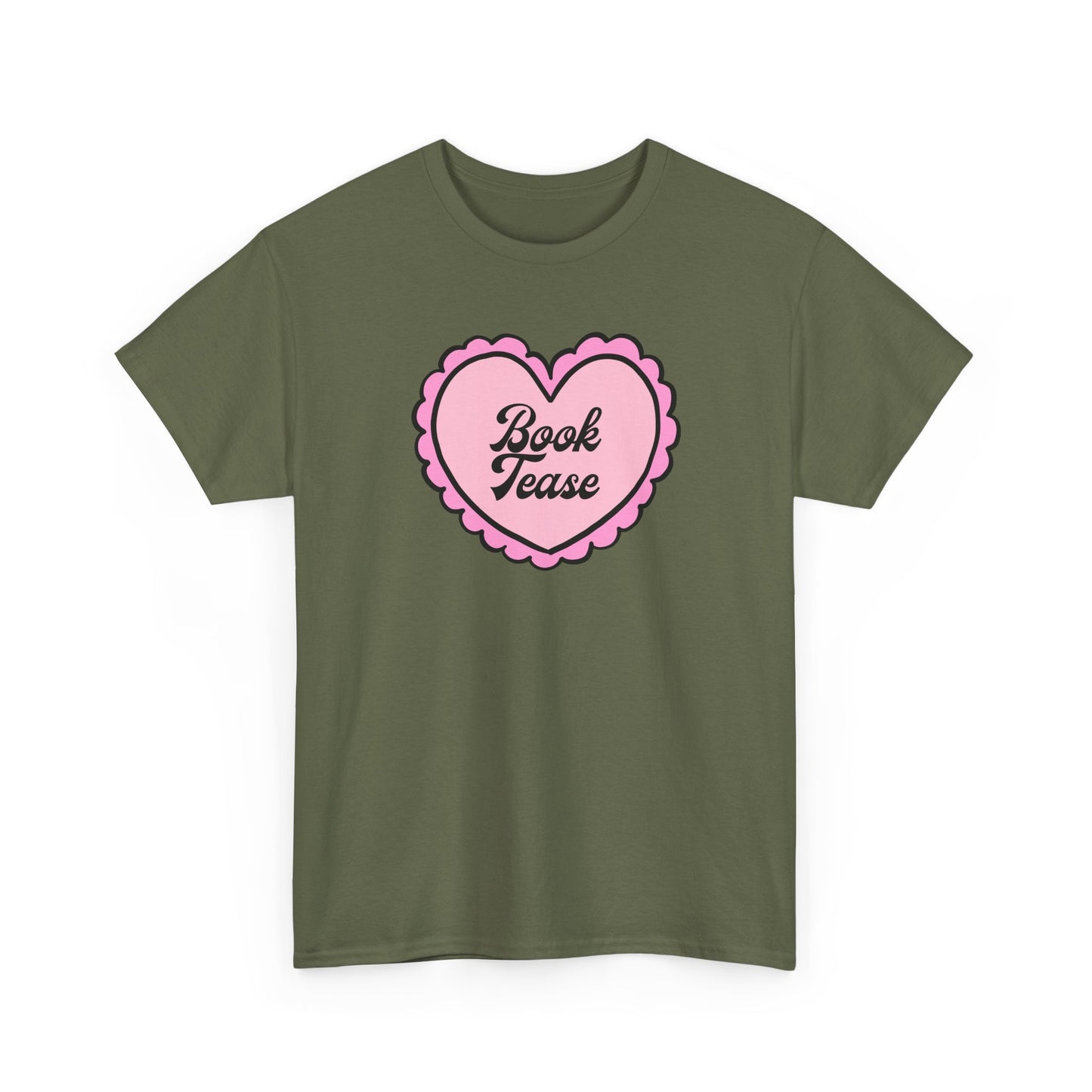 Book Tease Heart T‑Shirt — Pink Vintage Candy Heart Reader Tee