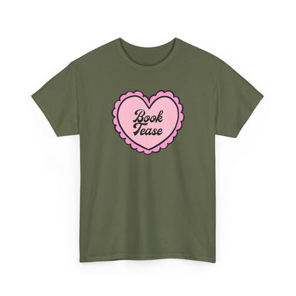 Book Tease Heart T‑Shirt — Pink Vintage Candy Heart Reader Tee