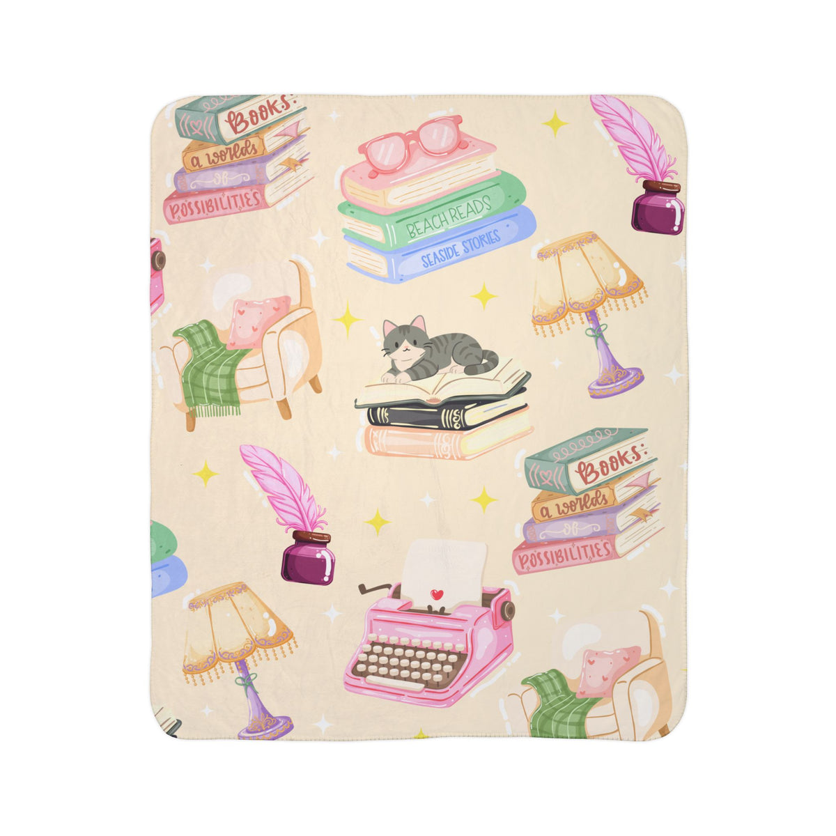 Cozy Reader Sherpa Fleece Blanket-Cream