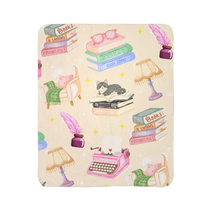 Cozy Reader Sherpa Fleece Blanket-Cream