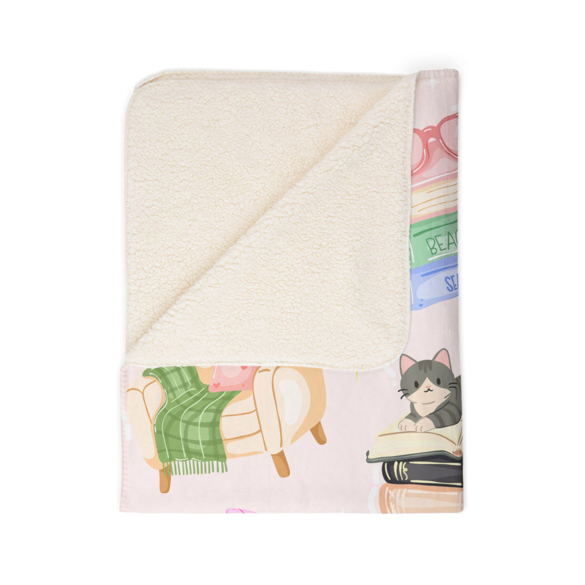Cozy Reader Sherpa Fleece Blanket-Pink