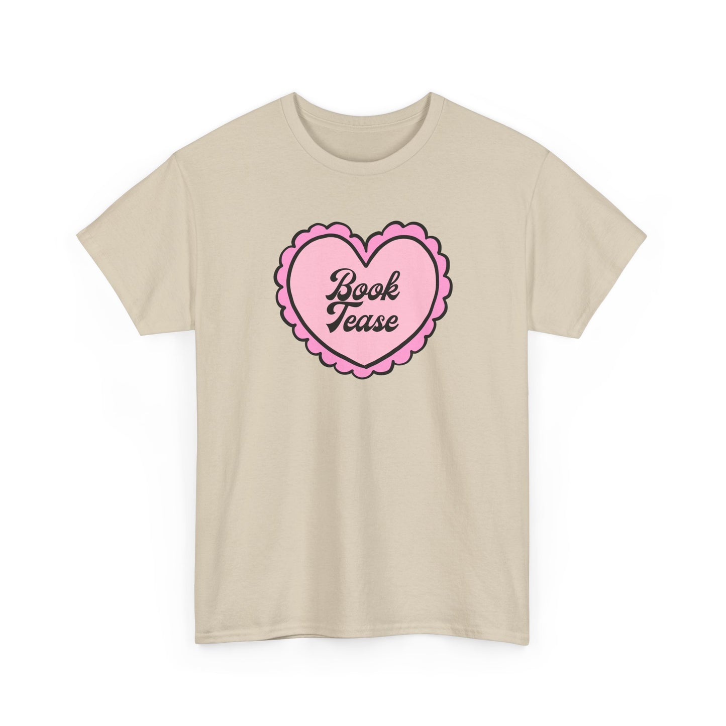 Book Tease Heart T‑Shirt — Pink Vintage Candy Heart Reader Tee