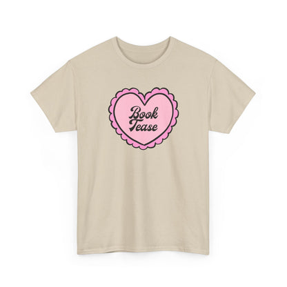 Book Tease Heart T‑Shirt — Pink Vintage Candy Heart Reader Tee