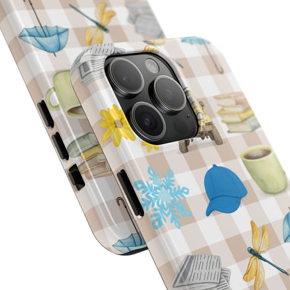 Floral Plaid Tough Phone Case — Coffee, Jeep & Cozy Icons Protective Cover