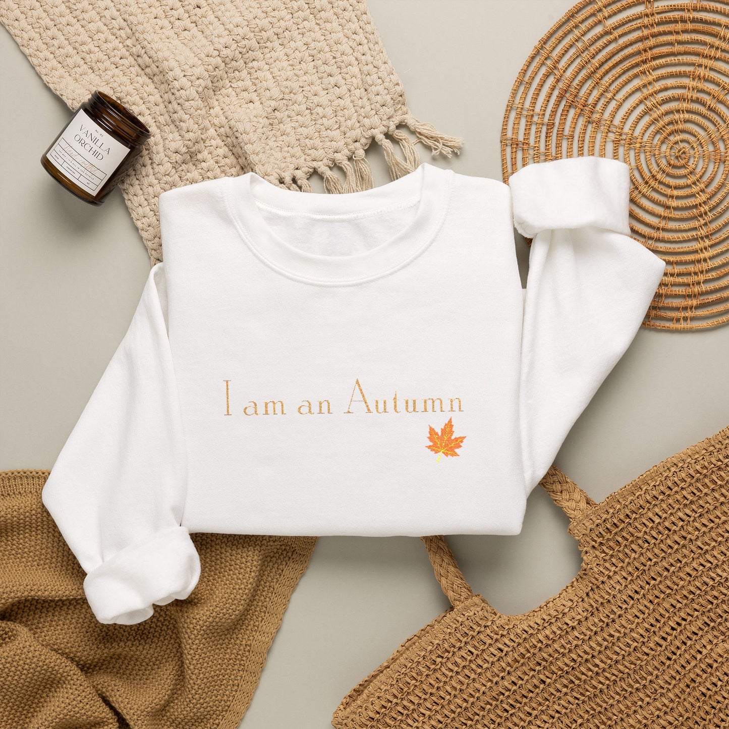 I Am an Autumn Embroidered Crewneck Sweatshirt with color leaf🍂