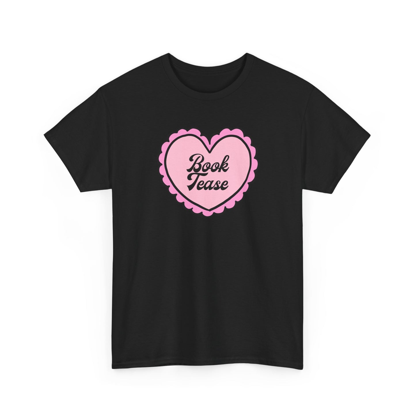 Book Tease Heart T‑Shirt — Pink Vintage Candy Heart Reader Tee