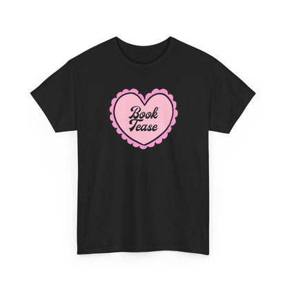 Book Tease Heart T‑Shirt — Pink Vintage Candy Heart Reader Tee