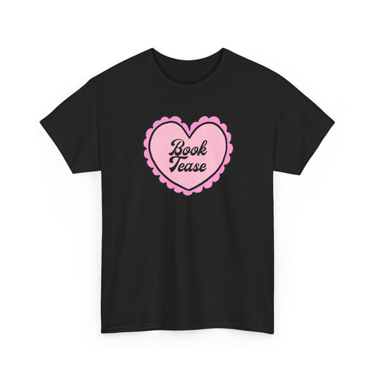 Book Tease Heart T‑Shirt — Pink Vintage Candy Heart Reader Tee