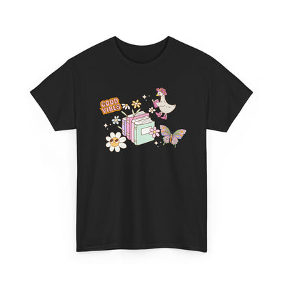 Whimsical Floral Book Lovers T-Shirt ~ Good Vibes Only